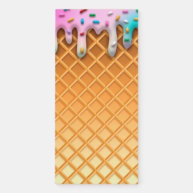 Ice Cream Drip Waffle Cone Pink With Sprinkles Magnetic Notepad (Front)