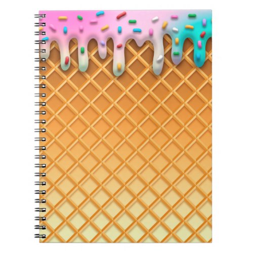 Ice Cream Drip Waffle Cone Pink With Sprinkles Notebook