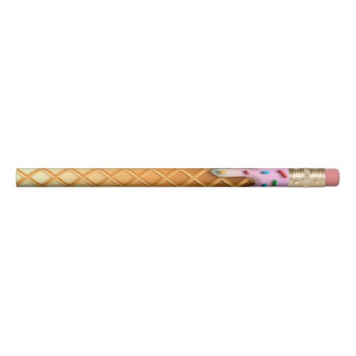 Ice Cream Drip Waffle Cone Pink With Sprinkles Pencil