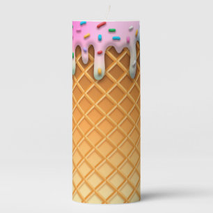 Ice Cream Drip Waffle Cone Pink With Sprinkles Pillar Candle