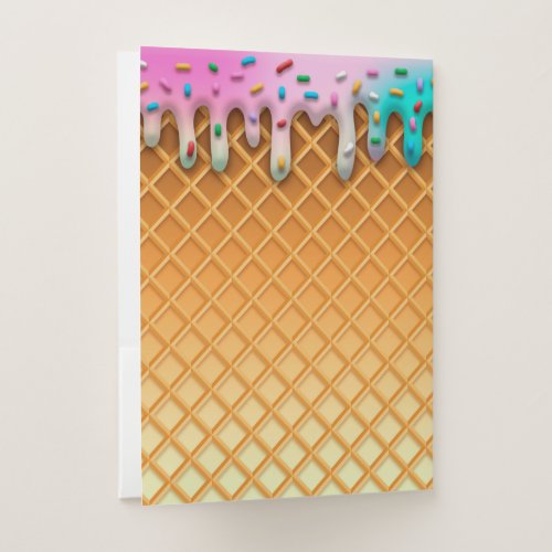 Ice Cream Drip Waffle Cone Pink With Sprinkles Pocket Folder
