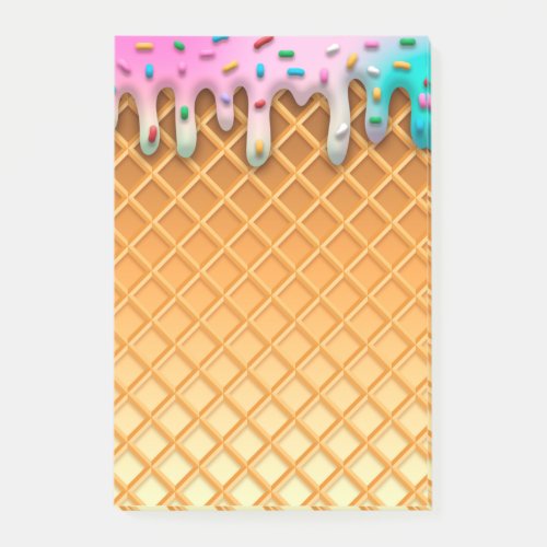 Ice Cream Drip Waffle Cone Pink With Sprinkles Post_it Notes