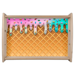Ice Cream Drip Waffle Cone Pink With Sprinkles Serving Tray