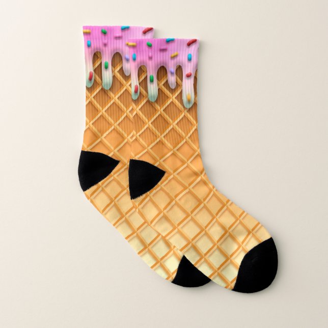 Ice Cream Drip Waffle Cone Pink With Sprinkles Socks (Pair)