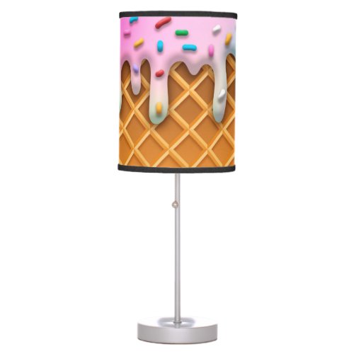 Ice Cream Drip Waffle Cone Pink With Sprinkles Table Lamp