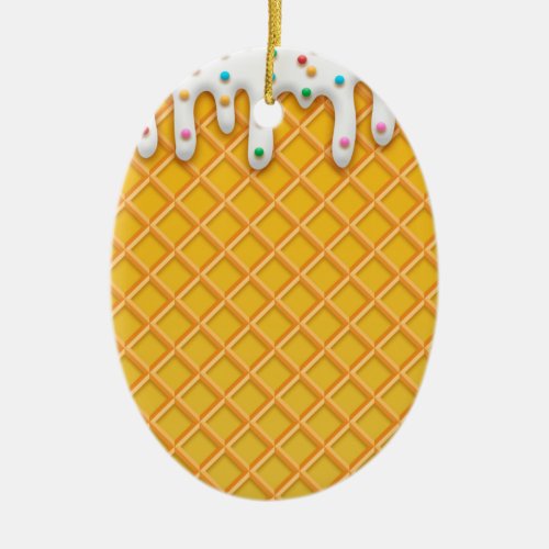 Ice Cream Drip Waffle Cone With Sprinkles Ceramic Ornament