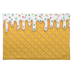 Ice Cream Drip Waffle Cone With Sprinkles Cloth Placemat