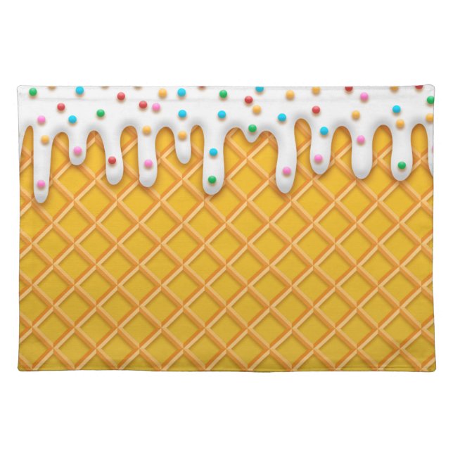 Ice Cream Drip Waffle Cone With Sprinkles Cloth Placemat (Front)