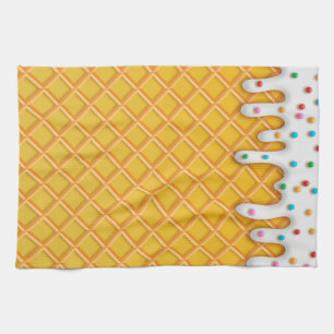 Ice Cream Drip Waffle Cone With Sprinkles Kitchen Towel