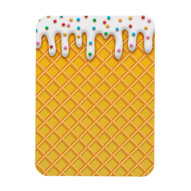 Ice Cream Drip Waffle Cone With Sprinkles Magnet (Vertical)