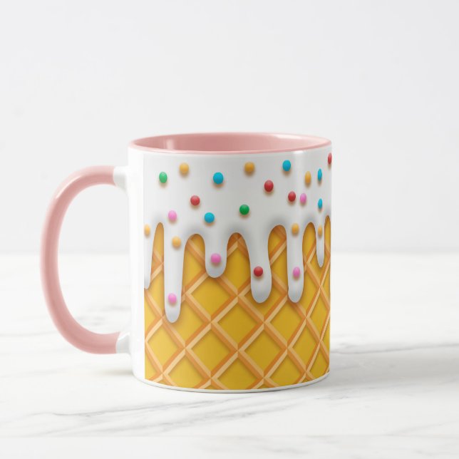 Ice Cream Drip Waffle Cone With Sprinkles Mug (Left)