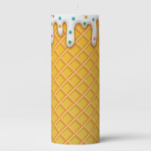 Ice Cream Drip Waffle Cone With Sprinkles Pillar Candle