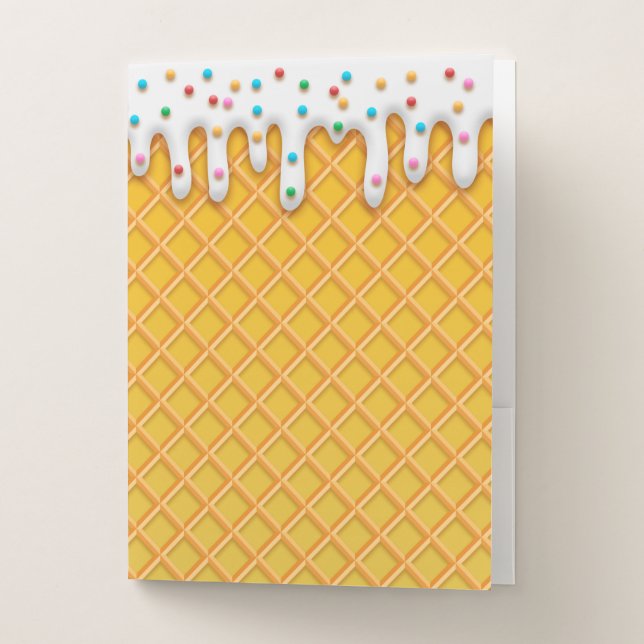 Ice Cream Drip Waffle Cone With Sprinkles Pocket Folder (Front)