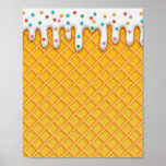 Ice Cream Drip Waffle Cone With Sprinkles Poster