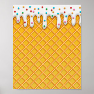 Ice Cream Drip Waffle Cone With Sprinkles Poster