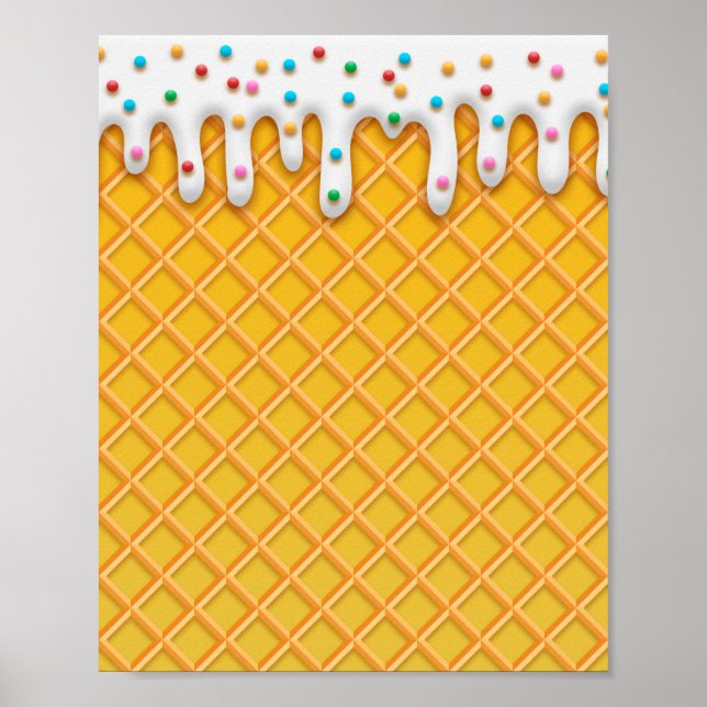 Ice Cream Drip Waffle Cone With Sprinkles Poster (Front)