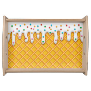 Ice Cream Drip Waffle Cone With Sprinkles Serving Tray