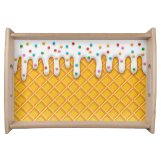 Ice Cream Drip Waffle Cone With Sprinkles Serving Tray