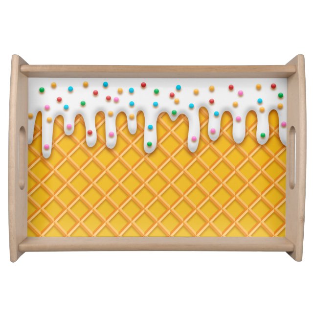 Ice Cream Drip Waffle Cone With Sprinkles Serving Tray (Front)