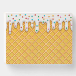 Ice Cream Drip Waffle Cone With Sprinkles Wooden Box Sign