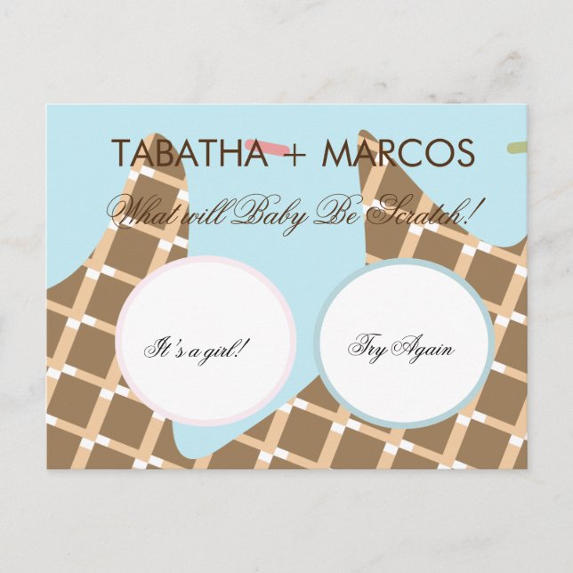 Ice Cream Dripping Gender Reveal DIY Scratch Cards (Front)