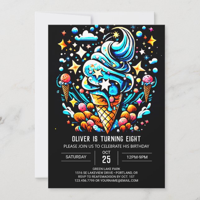 Ice Cream Editable Cute Boy Ice Cream Birthday Invitation (Front)