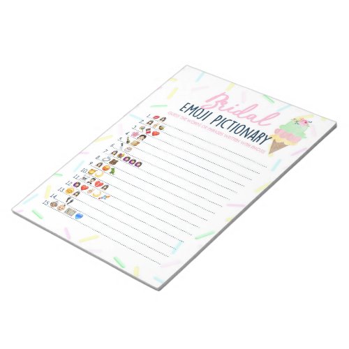 Ice Cream Emoji Pictionary Bridal Shower Game Pack Notepad