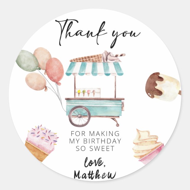 Ice Cream Favor Summer birthday Classic Round Sticker (Front)