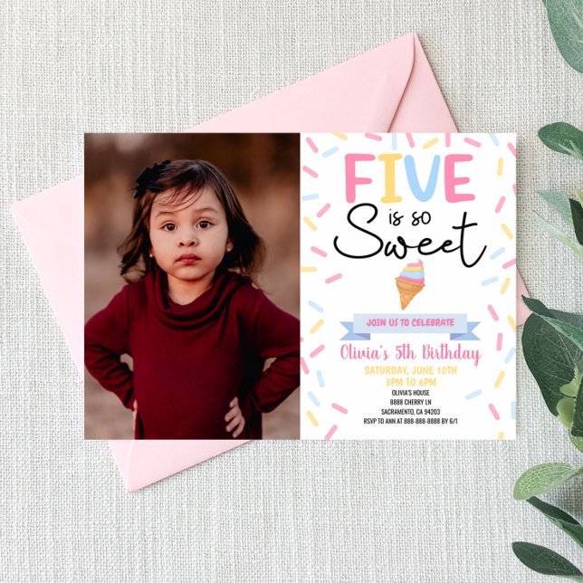 Ice Cream Five Is So Sweet 5th Birthday Party Invitation (Creator Uploaded)
