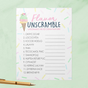 Ice Cream Flavor Unscramble Party Game Pack Notepad