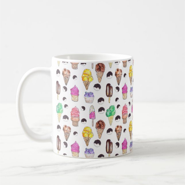 Ice cream Flavors Watercolor Pattern Mug (Left)