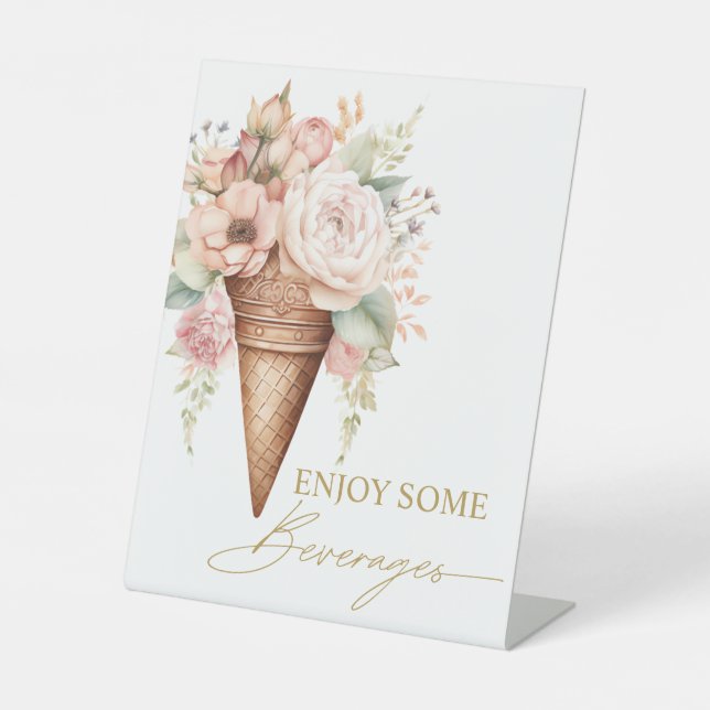 Ice Cream Floral Beverages Sign Bridal Shower (Front)
