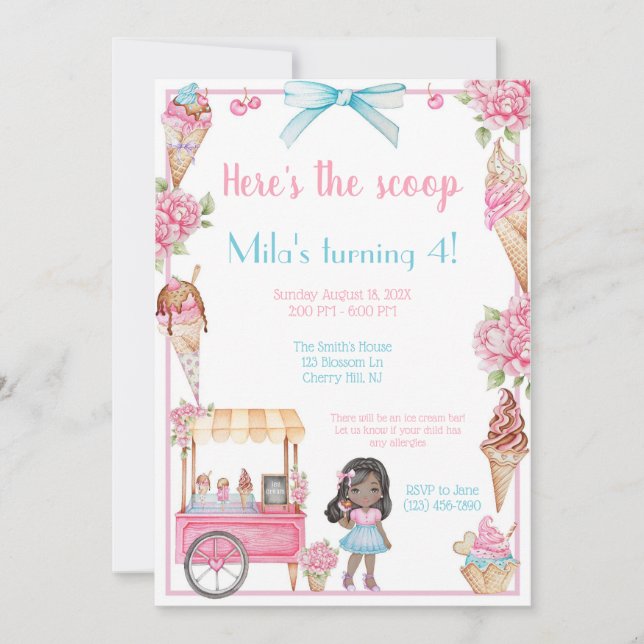 Ice Cream & Floral Birthday Invitation (Front)