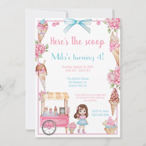 Ice Cream  Floral Birthday Invitation