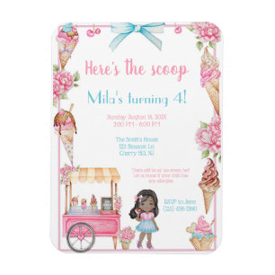 Ice Cream & Floral Birthday Invitation Magnet