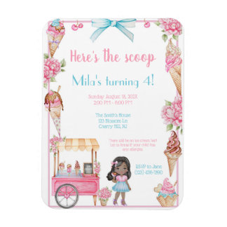 Ice Cream & Floral Birthday Invitation Magnet