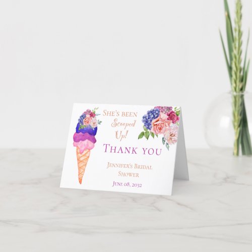 Ice Cream Floral Bridal Shower Shes Scooped Up Thank You Card