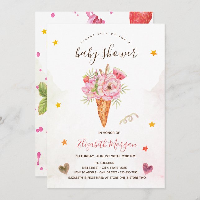 Ice Cream Flowers Baby Shower   Invitation (Front/Back)