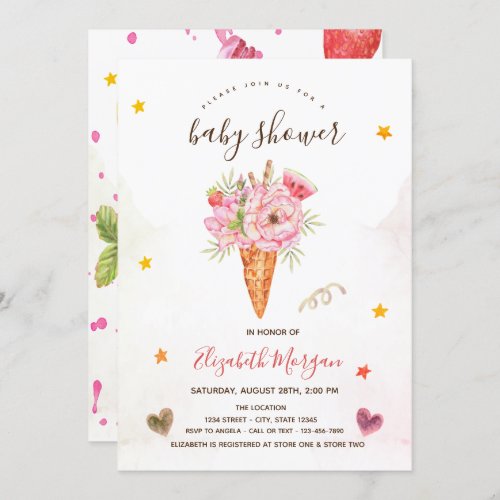 Ice Cream Flowers Baby Shower   Invitation