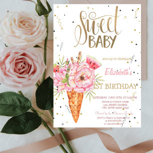 Ice Cream Flowers Fruit Birthday Invitation
