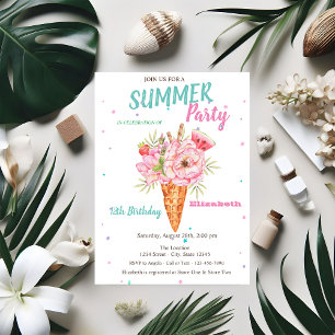 Ice cream Flowers Fruits Summer Birthday Invitation