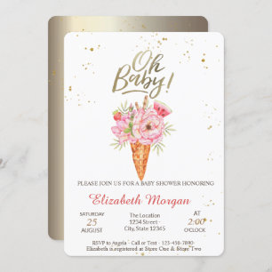 Ice cream Flowers Oh Baby Summer Baby Shower Invitation