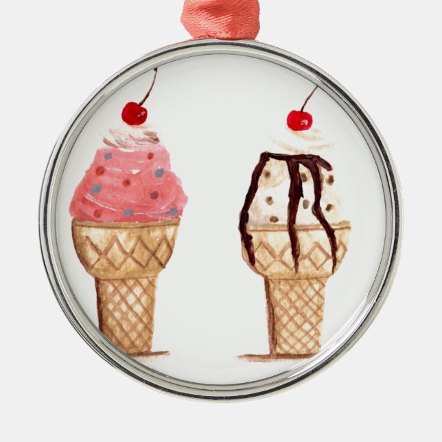 Ice cream food dessert Baker Kitchen sweet  Metal Ornament (Front)