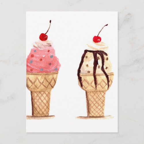 Ice cream food watercolor Dessert Sweet  Postcard