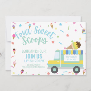 Ice Cream Fourth 4th Birthday Sibling Twins Invitation