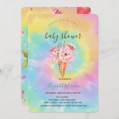  Ice CreamFruit Colorful Tie Dye Baby Shower   Invitation
