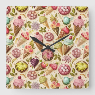 Ice Cream Fun Square Wall Clock
