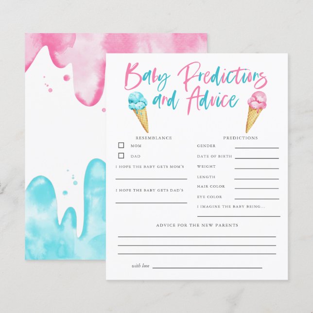 Ice Cream Gender Reveal Baby Predictions & Advice (Front/Back)