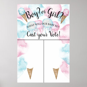Ice cream gender reveal cast your vote game sign. poster