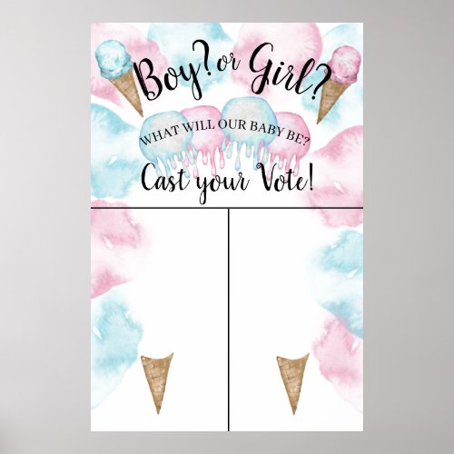 Ice cream gender reveal cast your vote game sign  poster